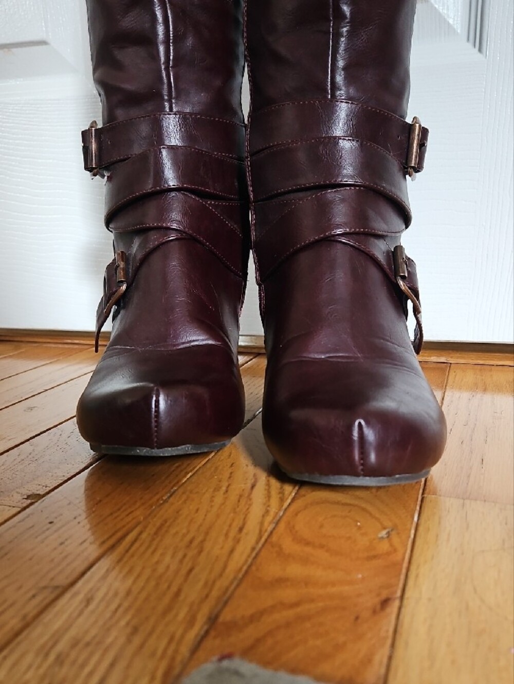 Women’s Tall Buckle Riding Style Boots in Dark Brown Leather - Picture 6 of 13